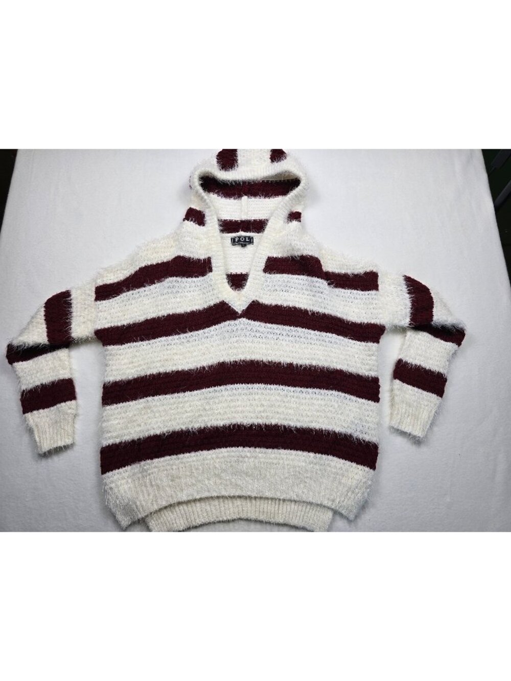 POL Anthropologie Large Striped Fuzzy Knit Hoodie Sweater